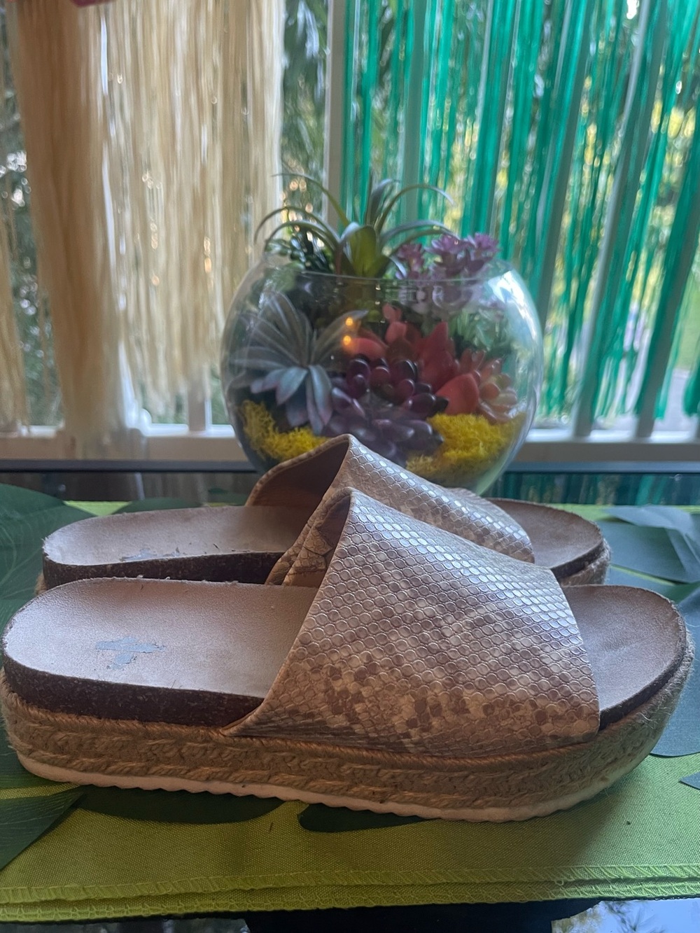Woven Platform Slide Sandals in Metallic Nude